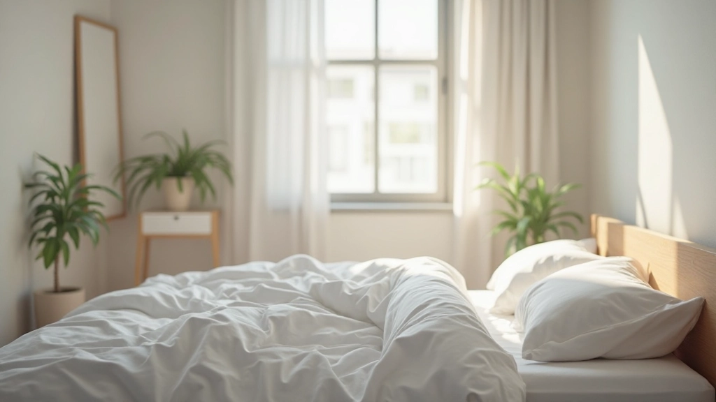 グレーとホワイトのニュートラルトーンで統一された落ち着きのある寝室